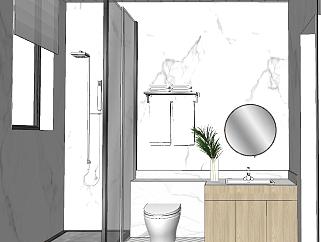 2现代简约北欧卫生间浴室su草图模型下载