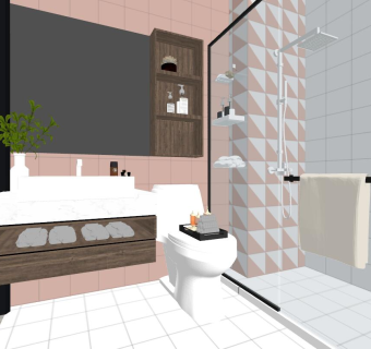 6北欧现代卫生间木纹浴室su草图模型下载