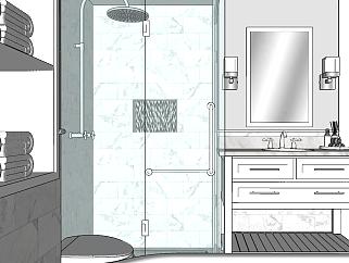 38美式田园现代简约卫生间浴室su草图模型下载