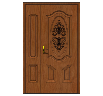 4)欧式法式雕花木门入户门子母门su草图模型下载