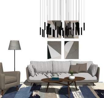 5北欧现代沙发茶几组合su草图模型下载