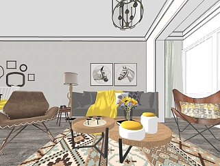 北欧现代客厅餐厅沙发...<em>橱柜</em>卧室整体模型su草图模型下载