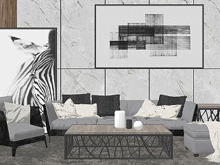 现代简约客厅沙发组合,组合,沙发组合铁艺茶几su草图模型下载