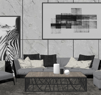 现代简约客厅沙发组合,组合,沙发组合铁艺茶几su草图模型下载