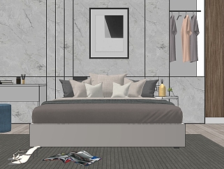 现代简约卧室床具组合,组合,床具组合su草图模型下载