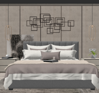 简欧式新古典新中式床具组合,组合,床具组合su草图模型下载