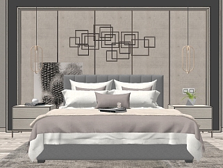 简欧式新古典新中式床具组合,组合,床具组合su草图模型下载
