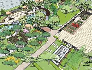 12公园园区植物景观规划树广场景观设计园林景观su草图模型下载