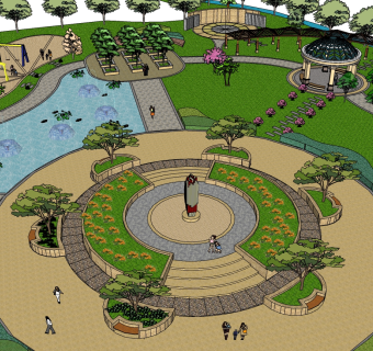 14公园园区植物景观规划树广场景观设计欧式花池凉亭园林景观su草图模型下载