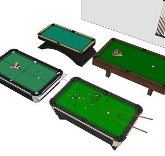 3现代美式斯诺克台球桌球杆su草图模型下载