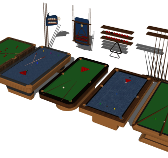 3现代美式斯诺克台球桌球杆su草图模型下载