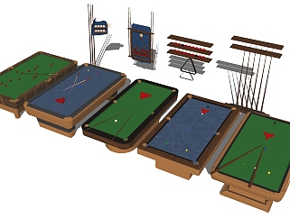 3现代美式斯诺克台球桌球杆su草图模型下载