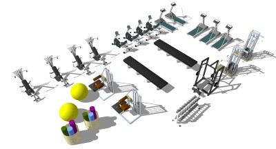 现代建设器材体育器材跑步机动感单车跑步机 瑜伽球(su草图模型下载