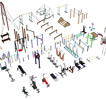 11现代广场户外健身器材太空漫步机组合su草图模型下载