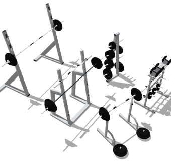 现代健身房健身娱乐器材杠铃哑铃举重su草图模型下载