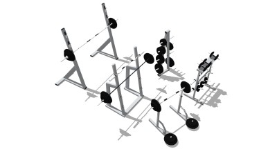 现代健身房健身娱乐器材杠铃哑铃举重su草图模型下载