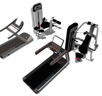 现代健身房健身娱乐器材跑步机su草图模型下载
