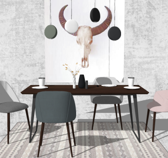 9北欧现代餐桌椅子组合su草图模型下载