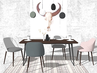 9<em>北欧现代餐桌</em>椅子组合su草图模型下载