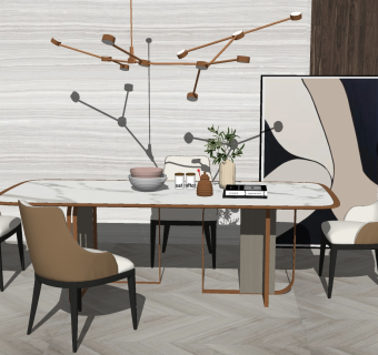 25现代轻奢北欧现代餐桌椅吊灯落地灯组合su草图模型下载