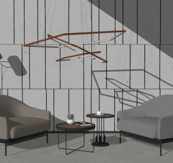 1现代北欧简约高级灰沙发椅茶几金属吊灯 组合su草图模型下载