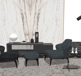 6北欧现代单人休闲沙发休闲椅子脚蹬脚踏电视柜落地灯su草图模型下载