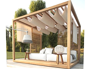 2现代实木制室外户外休闲凉亭双人沙发木架子遮阳棚 (1)su草图模型下载