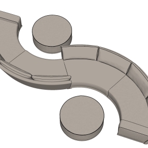 13现代弧形沙发沙发凳S形状沙发异形弧形多人沙发模型组合su草图模型下载