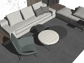 23现代简约客厅单人沙发椅子多人沙发茶几 组合su草图模型下载