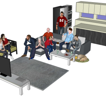 26现代简约多人布艺沙发实木双人沙发居家坐姿人物狗电视柜储物柜茶几组合坐着人物su草图模型下载