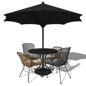 00铁艺藤编户外休闲椅子遮阳伞su草图模型下载