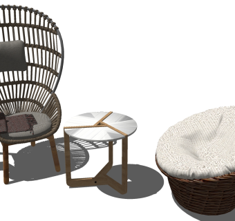 123户外藤编沙发椅子编织沙发su草图模型下载