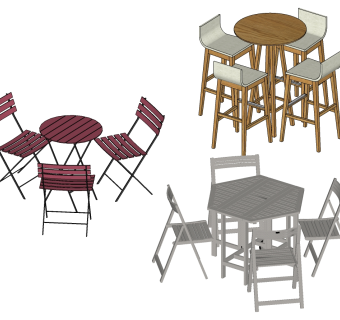 200户外阳台木质休闲椅子餐桌椅吧椅吧凳su草图模型下载