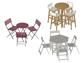 200户外阳台木质休闲椅子餐桌椅吧椅吧凳su草图模型下载