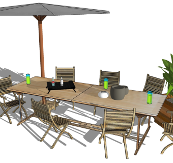 205户外沙滩休闲餐桌椅太阳伞遮阳伞组合su草图模型下载