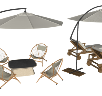 209阳台户外休闲椅子躺椅泳池躺椅藤编椅子遮阳伞su草图模型下载