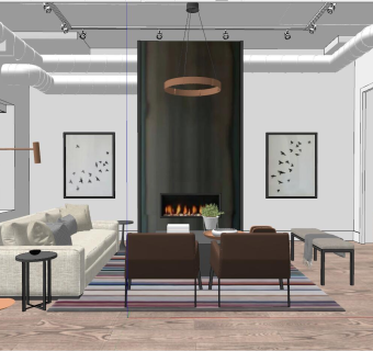 013现代北欧工业风客厅su草图模型下载