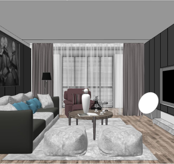 016后现代简约港式客厅su草图模型下载