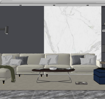 078后现代港式北欧工业风客厅su草图模型下载