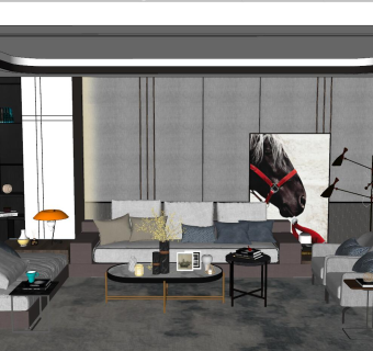 079后现代港式北欧客厅su草图模型下载