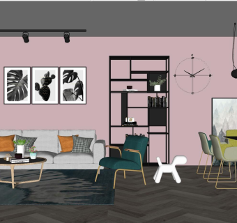 069北欧现代轻奢工业风客厅su草图模型下载