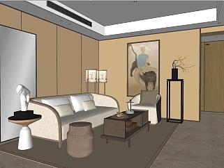 054日式新中式新古典泰式客厅su草图模型下载