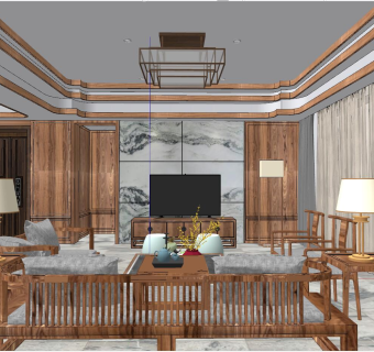 020新中式东南亚日式客厅su草图模型下载