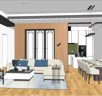 060新中式日式后现代港式客厅su草图模型下载