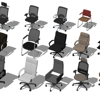 05办公室员工椅会议椅电脑椅 家用办公椅 转椅 座椅 老板椅培训教室椅子弓字椅su草图模型下载