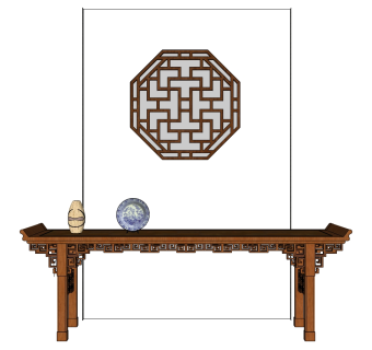 17中式玄关条案摆台神台供桌景观窗su草图模型下载