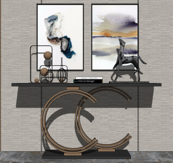 北欧现代金属端景台摆件摆件挂画su草图模型下载