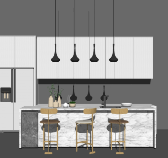 现代吧台吧台椅su草图模型下载