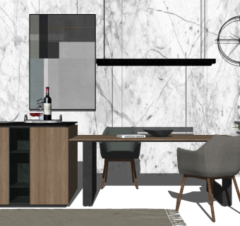 现代吧台吧椅组合su草图模型下载