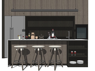 现代<em>厨房</em>吧台吧椅组合su草图模型下载